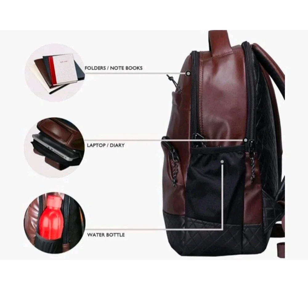 F GEAR Messenger Leather Backpack Shoulder Backpack Bookbag Travel Brown Black